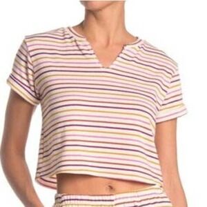 Lush Terry Striped Crop Top T-Shirt Short Sleeve  SZ M